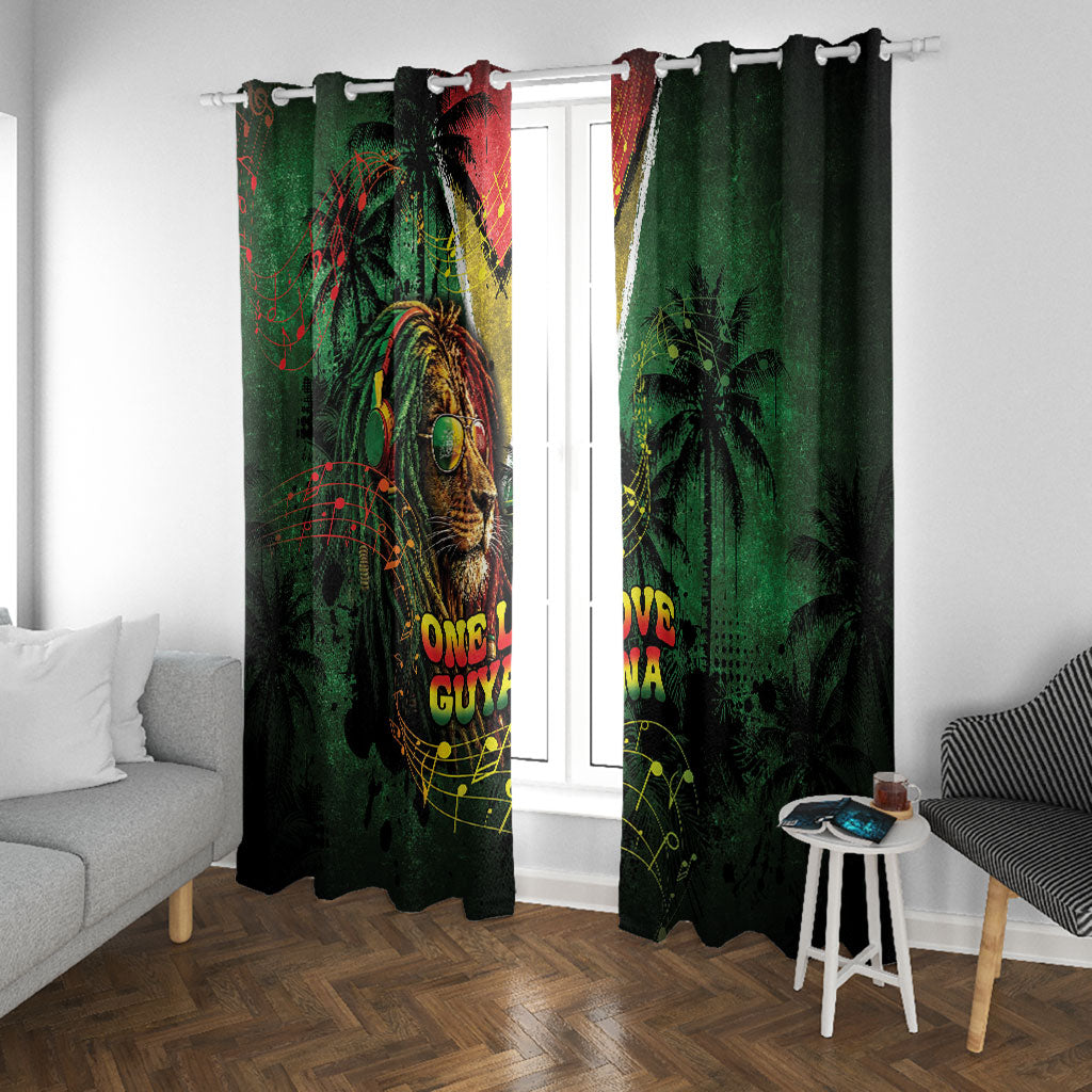One Love Guyana Window Curtain Rastafarian Lion Reggae Grunge Style