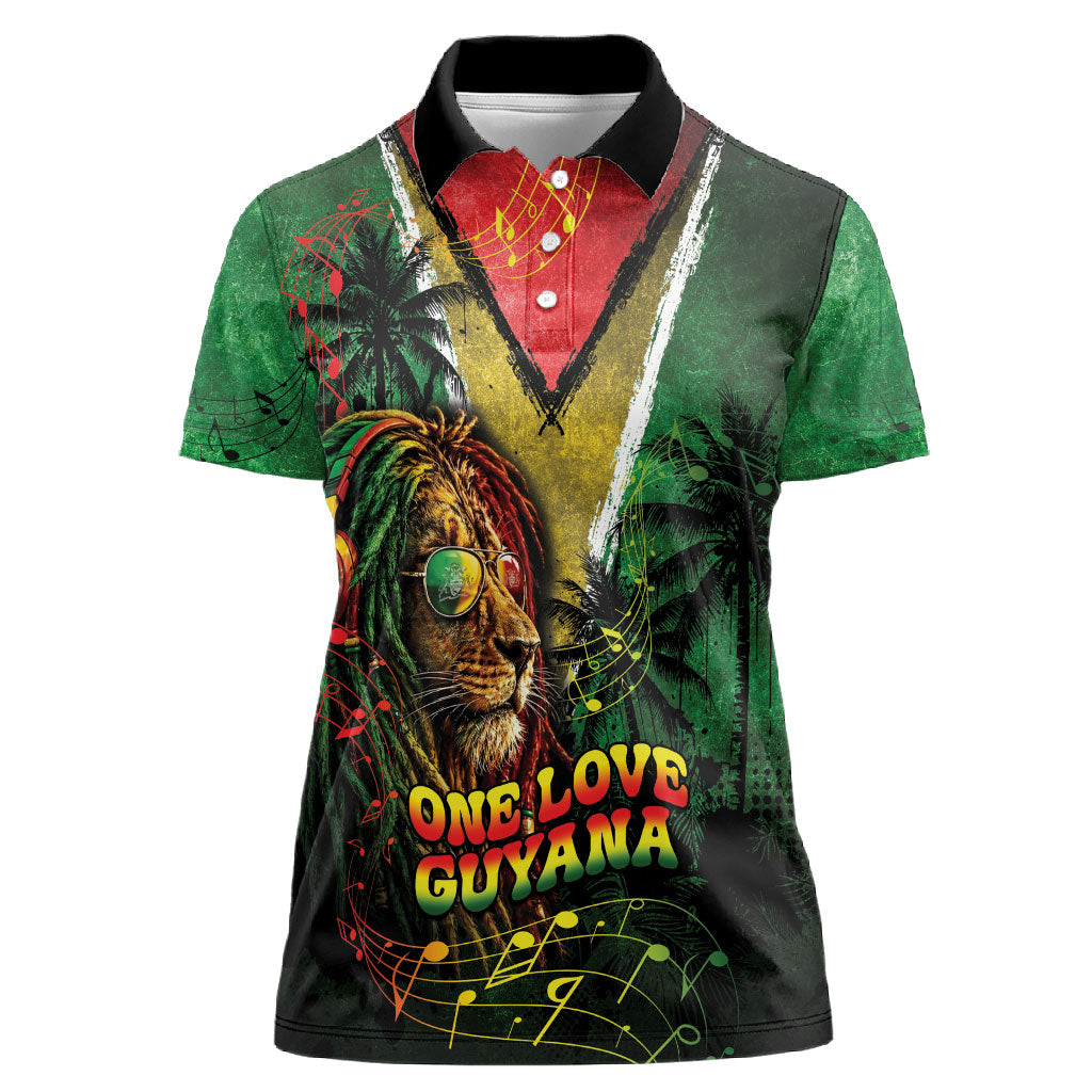 One Love Guyana Women Polo Shirt Rastafarian Lion Reggae Grunge Style