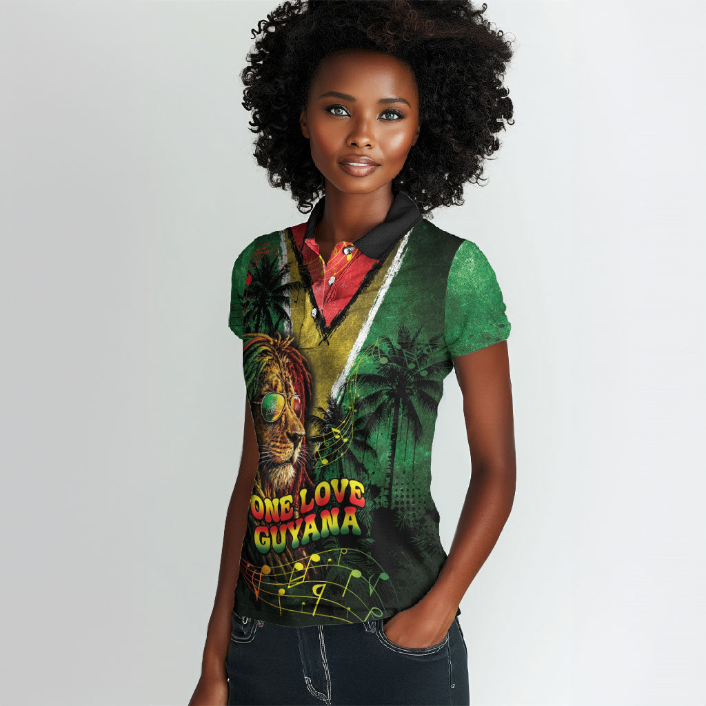One Love Guyana Women Polo Shirt Rastafarian Lion Reggae Grunge Style