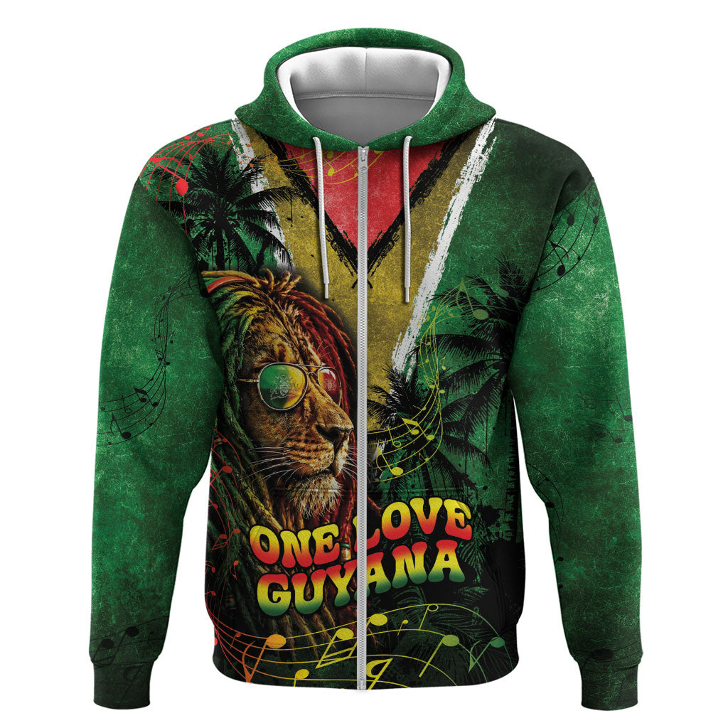One Love Guyana Zip Hoodie Rastafarian Lion Reggae Grunge Style