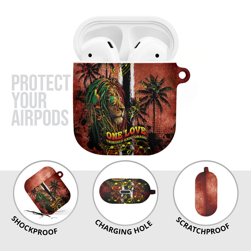 One Love Trinidad And Tobago AirPods Case Rastafarian Lion Reggae Grunge Style