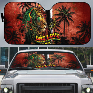 One Love Trinidad And Tobago Auto Sun Shade Rastafarian Lion Reggae Grunge Style