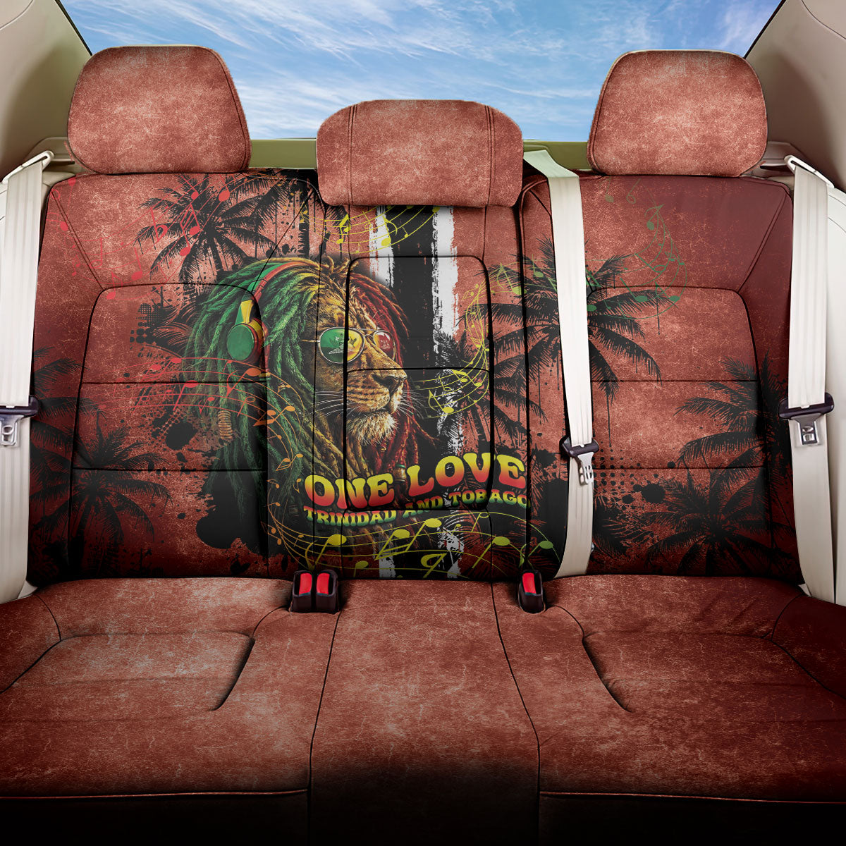 One Love Trinidad And Tobago Back Car Seat Cover Rastafarian Lion Reggae Grunge Style