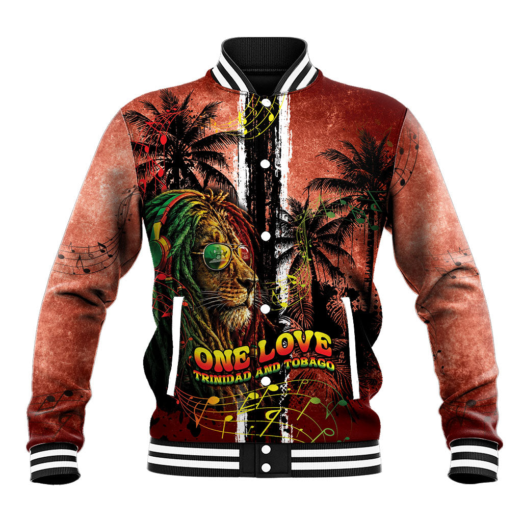 One Love Trinidad And Tobago Baseball Jacket Rastafarian Lion Reggae Grunge Style