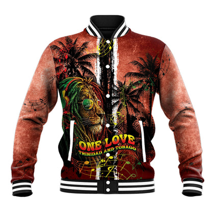 One Love Trinidad And Tobago Baseball Jacket Rastafarian Lion Reggae Grunge Style