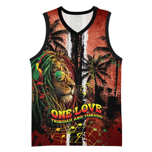 One Love Trinidad And Tobago Basketball Jersey Rastafarian Lion Reggae Grunge Style