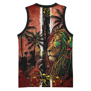 One Love Trinidad And Tobago Basketball Jersey Rastafarian Lion Reggae Grunge Style