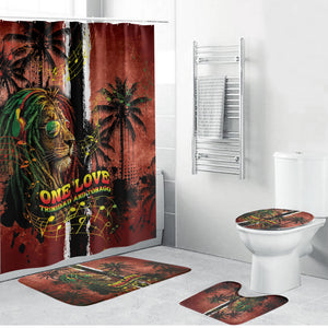 One Love Trinidad And Tobago Bathroom Set Rastafarian Lion Reggae Grunge Style