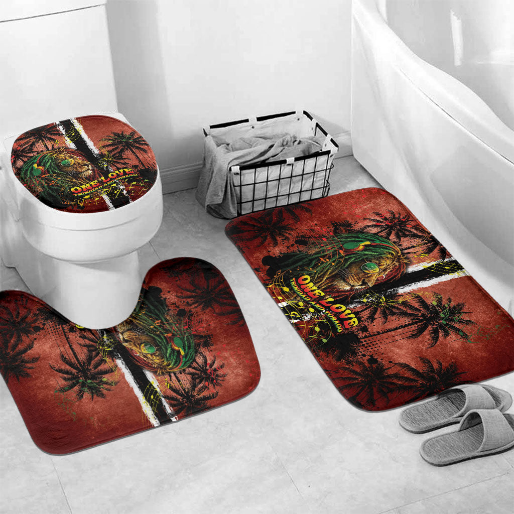 One Love Trinidad And Tobago Bathroom Set Rastafarian Lion Reggae Grunge Style