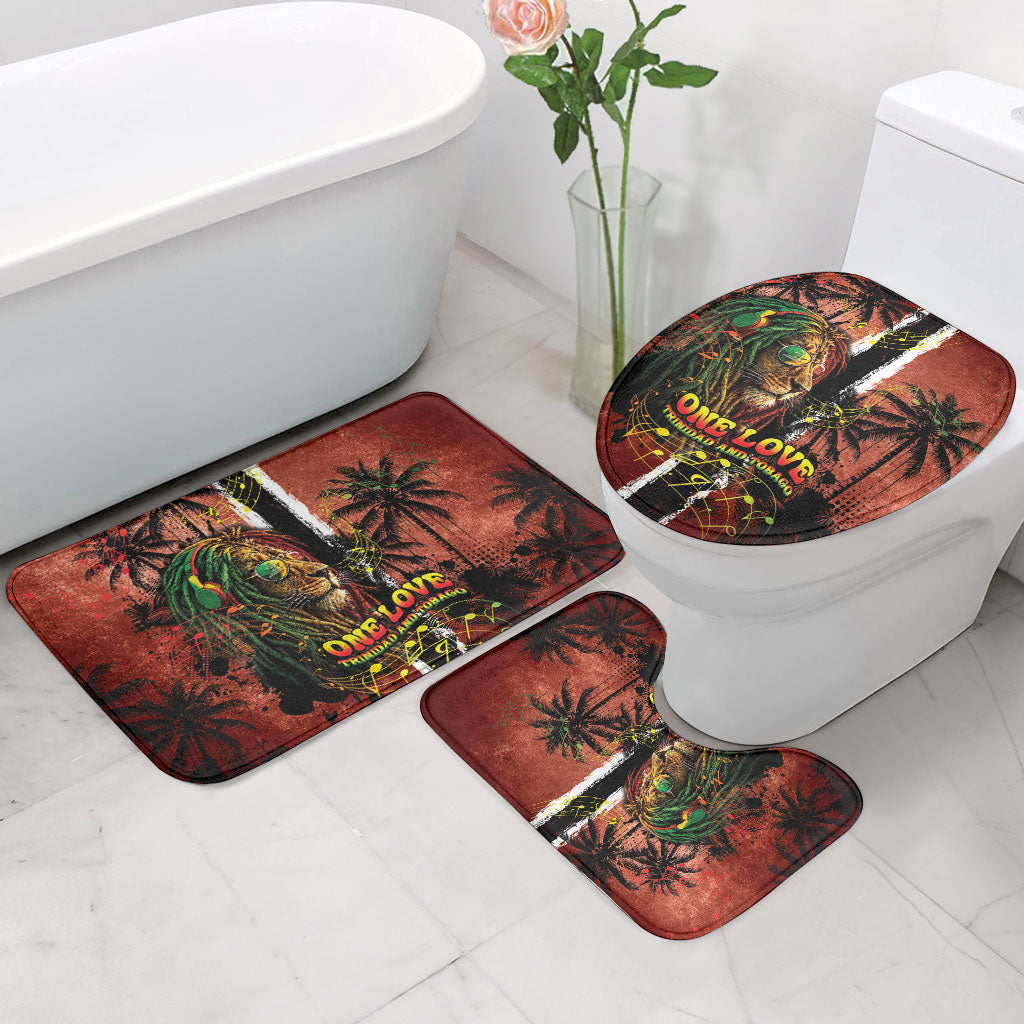 One Love Trinidad And Tobago Bathroom Set Rastafarian Lion Reggae Grunge Style