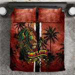 One Love Trinidad And Tobago Bedding Set Rastafarian Lion Reggae Grunge Style