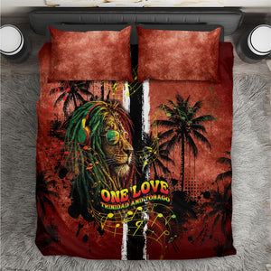 One Love Trinidad And Tobago Bedding Set Rastafarian Lion Reggae Grunge Style
