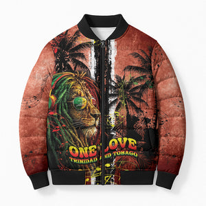 One Love Trinidad And Tobago Bomber Puffer Jacket Rastafarian Lion Reggae Grunge Style