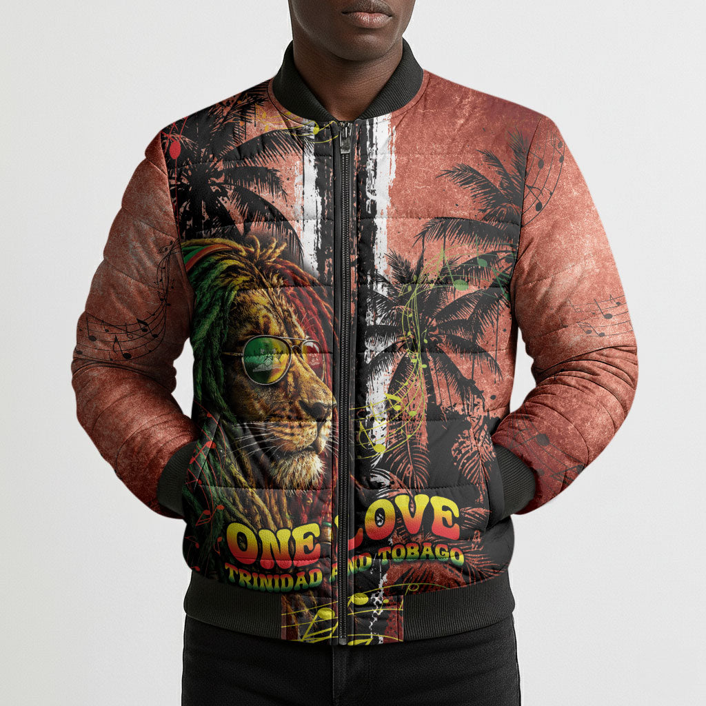 One Love Trinidad And Tobago Bomber Puffer Jacket Rastafarian Lion Reggae Grunge Style
