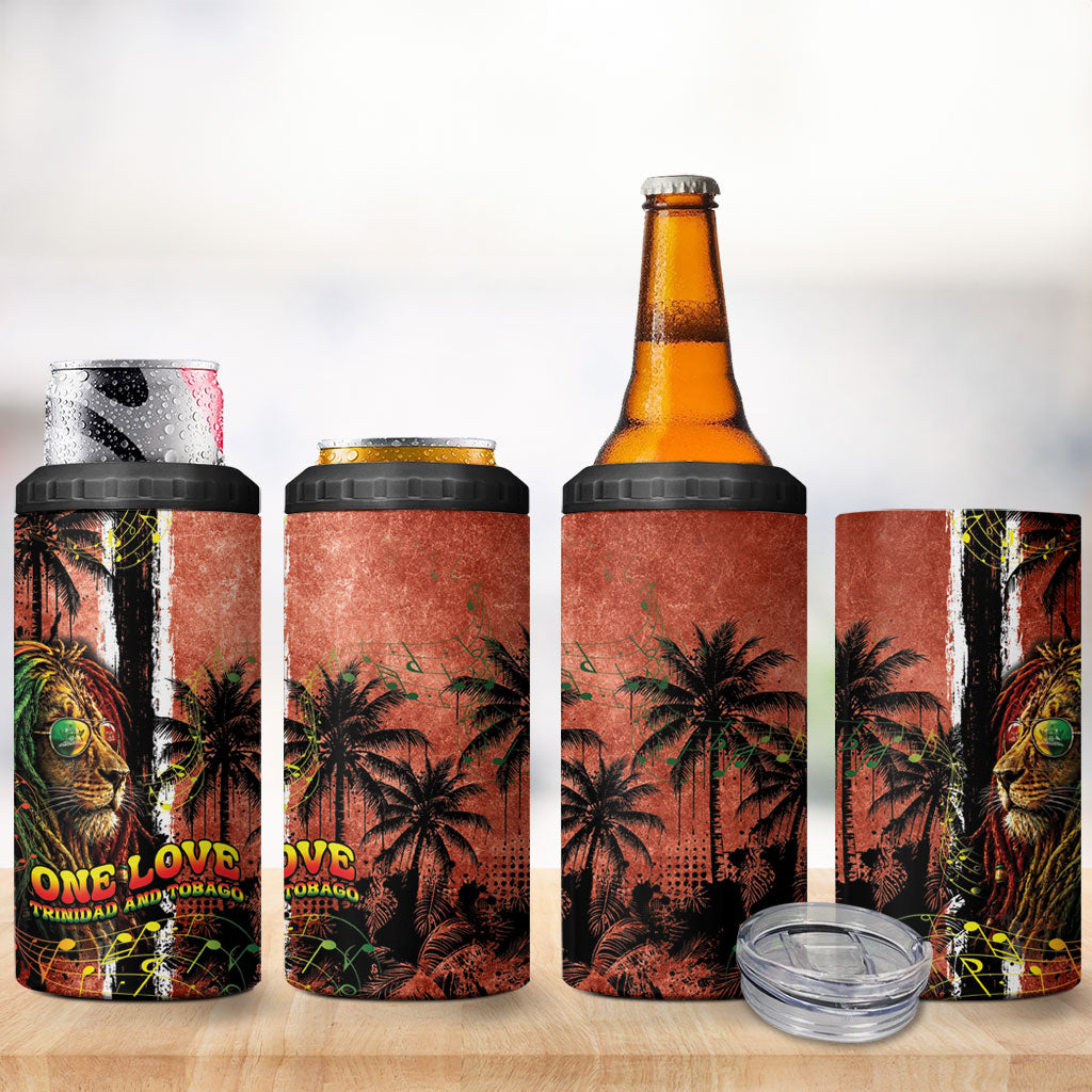 One Love Trinidad And Tobago 4 in 1 Can Cooler Tumbler Rastafarian Lion Reggae Grunge Style