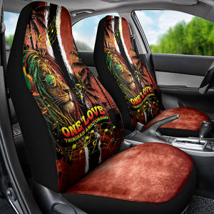 One Love Trinidad And Tobago Car Seat Cover Rastafarian Lion Reggae Grunge Style