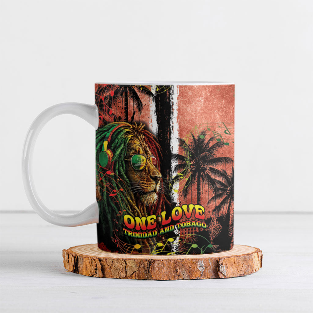 One Love Trinidad And Tobago Ceramic Mug Rastafarian Lion Reggae Grunge Style