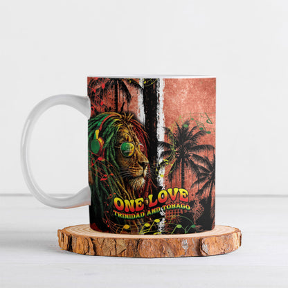 One Love Trinidad And Tobago Ceramic Mug Rastafarian Lion Reggae Grunge Style