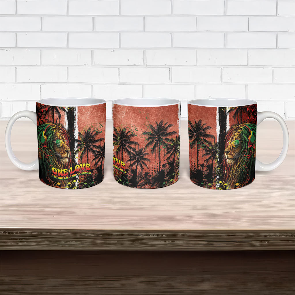 One Love Trinidad And Tobago Ceramic Mug Rastafarian Lion Reggae Grunge Style