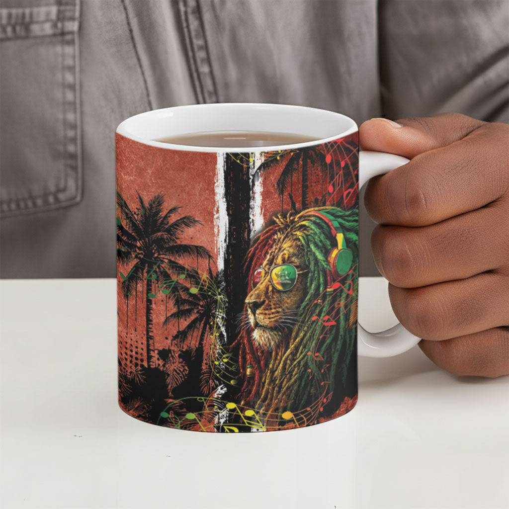 One Love Trinidad And Tobago Ceramic Mug Rastafarian Lion Reggae Grunge Style