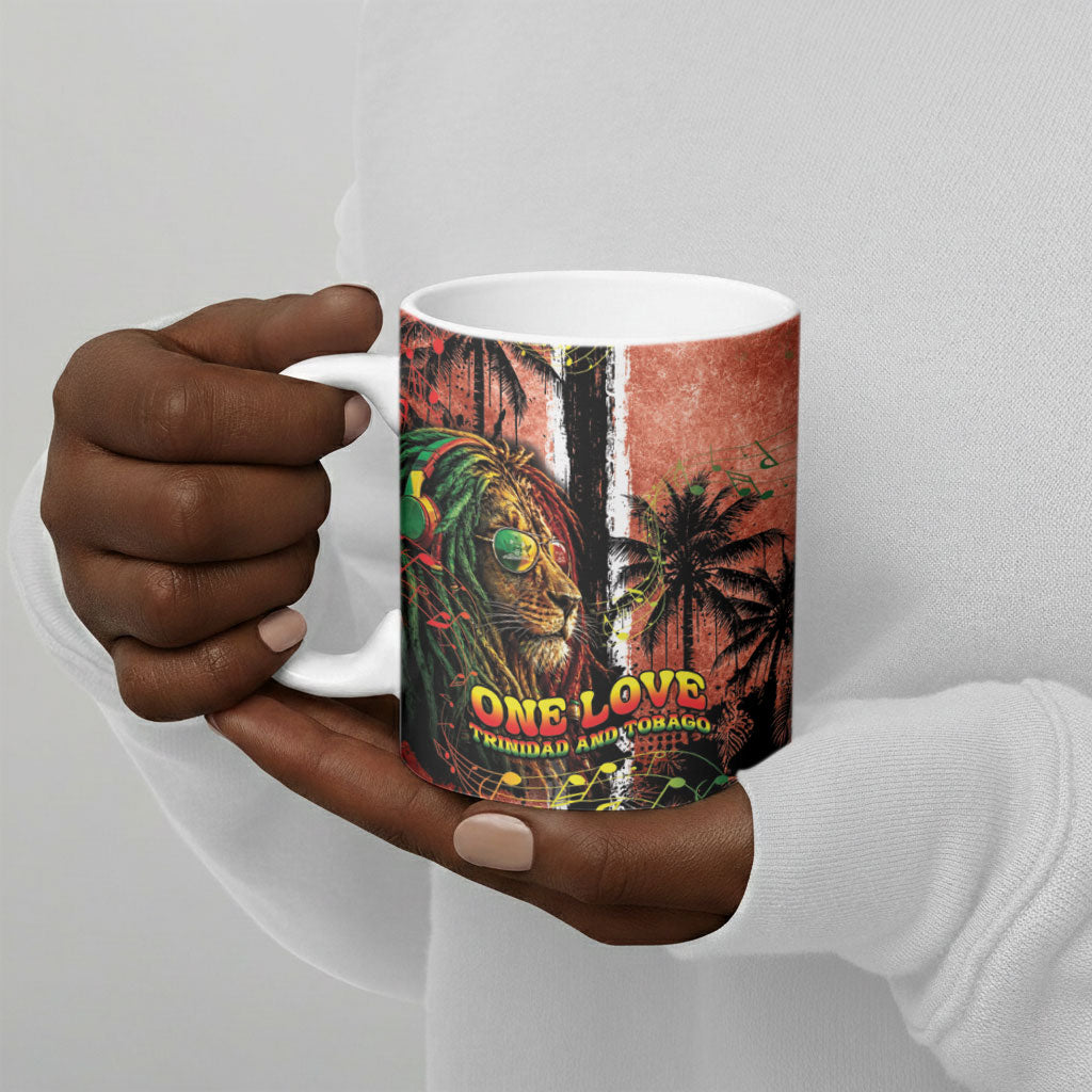 One Love Trinidad And Tobago Ceramic Mug Rastafarian Lion Reggae Grunge Style
