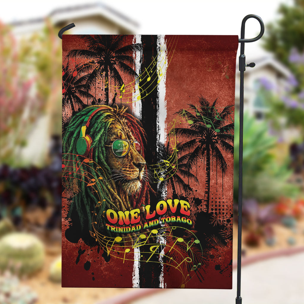 One Love Trinidad And Tobago Garden Flag Rastafarian Lion Reggae Grunge Style