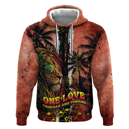 One Love Trinidad And Tobago Hoodie Rastafarian Lion Reggae Grunge Style