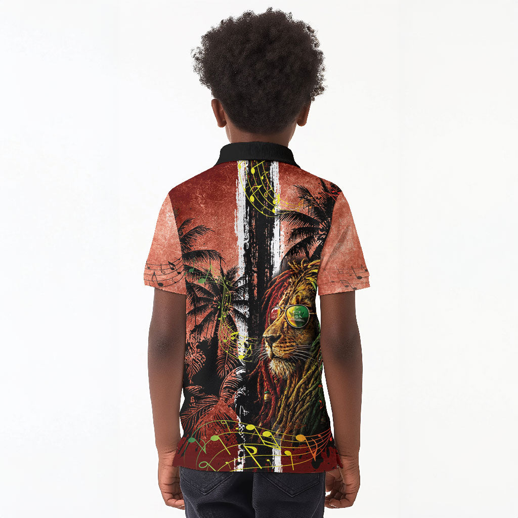 One Love Trinidad And Tobago Kid Polo Shirt Rastafarian Lion Reggae Grunge Style