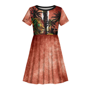 One Love Trinidad And Tobago Kid Short Sleeve Dress Rastafarian Lion Reggae Grunge Style