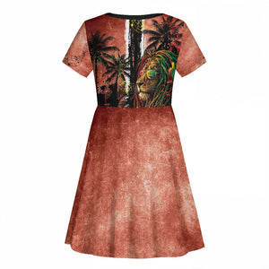 One Love Trinidad And Tobago Kid Short Sleeve Dress Rastafarian Lion Reggae Grunge Style