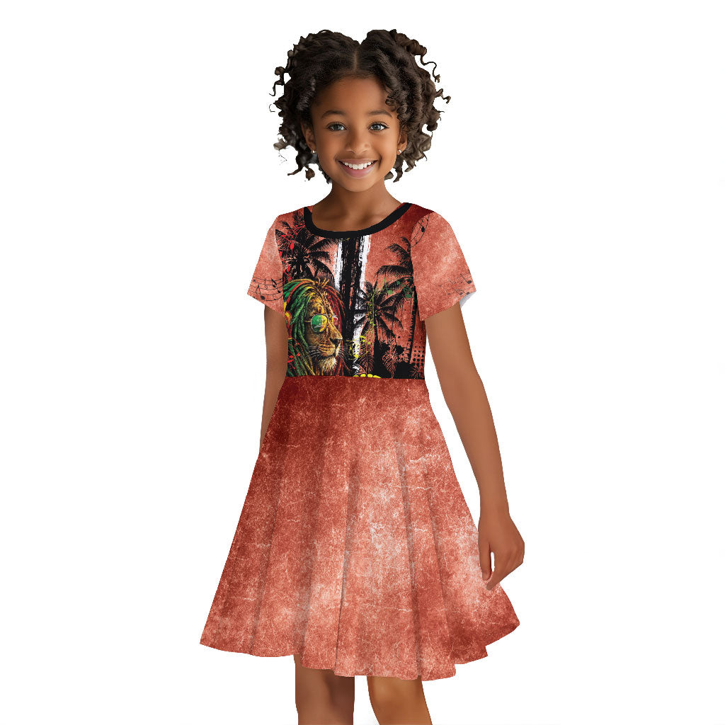 One Love Trinidad And Tobago Kid Short Sleeve Dress Rastafarian Lion Reggae Grunge Style