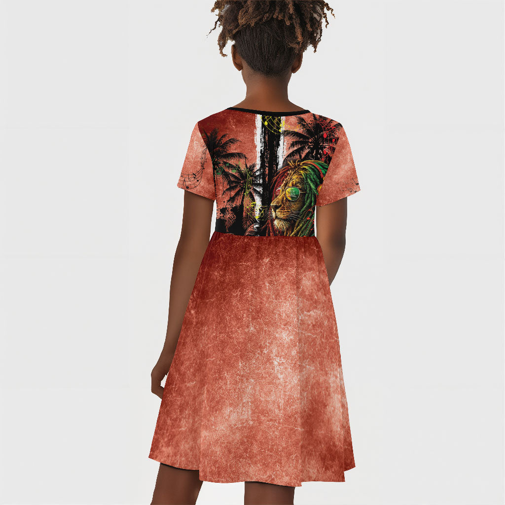 One Love Trinidad And Tobago Kid Short Sleeve Dress Rastafarian Lion Reggae Grunge Style