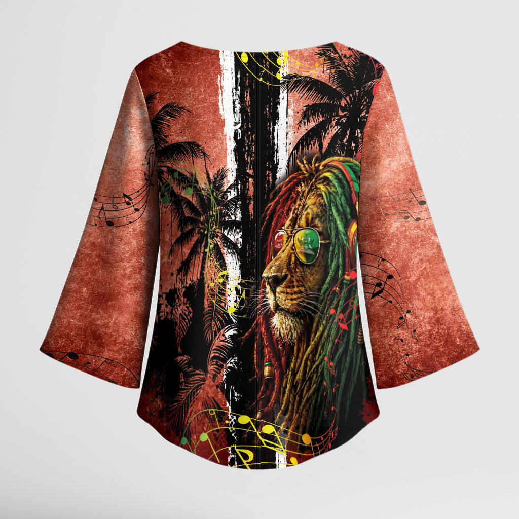 One Love Trinidad And Tobago Kimono Sleeve Blouse Rastafarian Lion Reggae Grunge Style