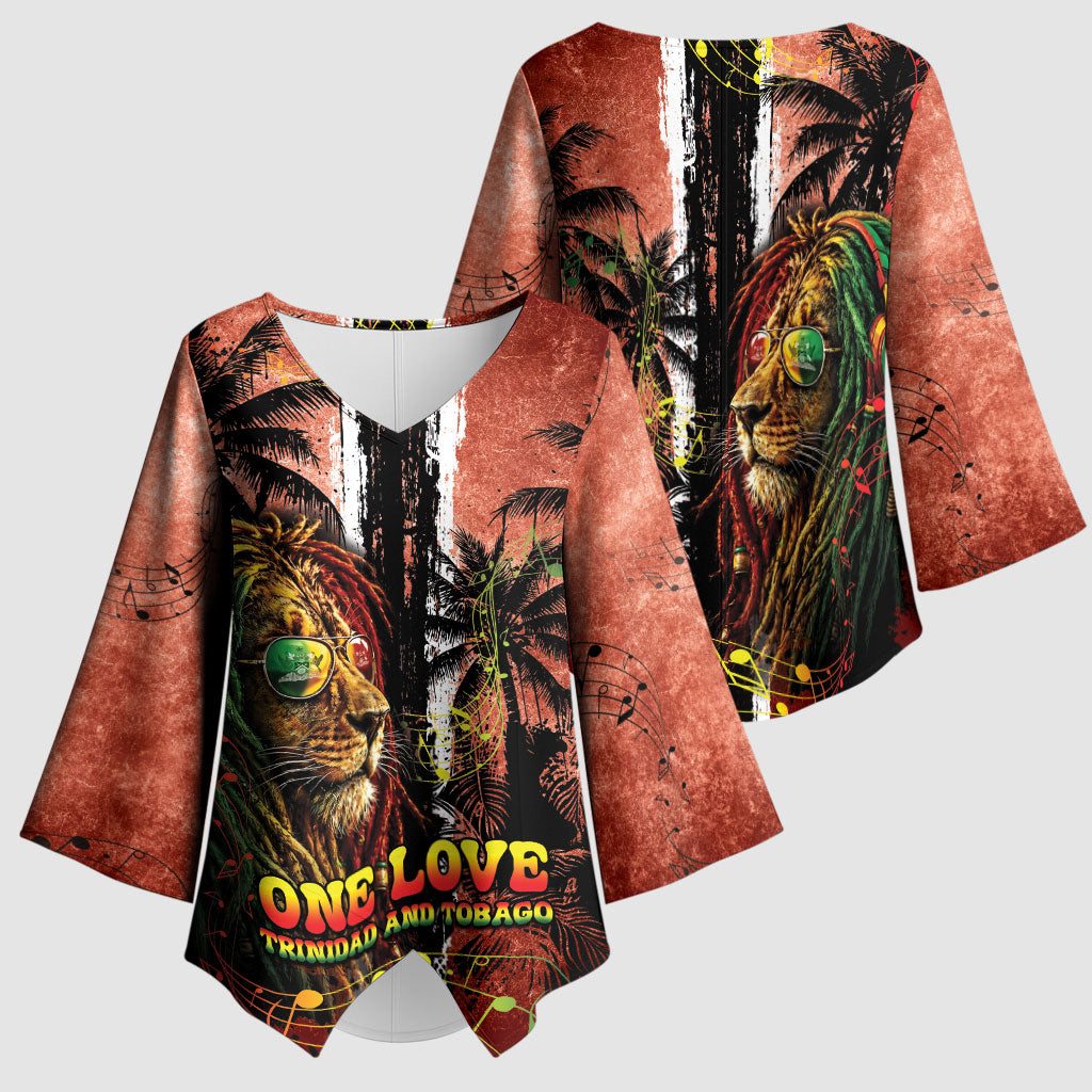 One Love Trinidad And Tobago Kimono Sleeve Blouse Rastafarian Lion Reggae Grunge Style