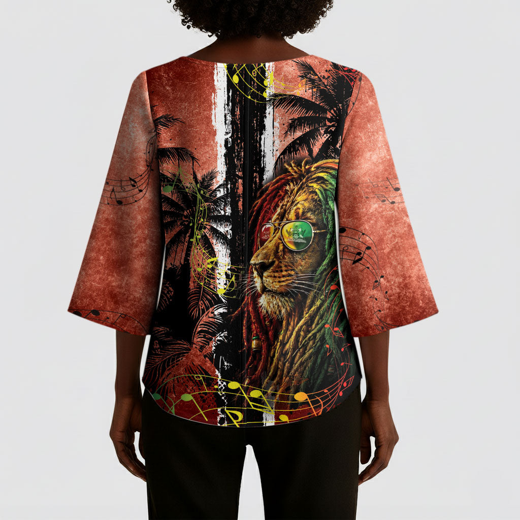 One Love Trinidad And Tobago Kimono Sleeve Blouse Rastafarian Lion Reggae Grunge Style