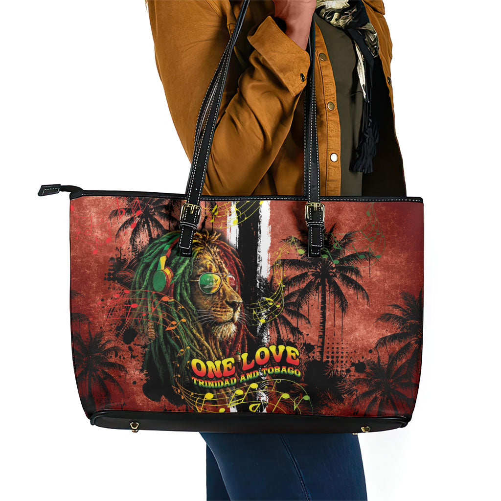 One Love Trinidad And Tobago Leather Tote Bag Rastafarian Lion Reggae Grunge Style