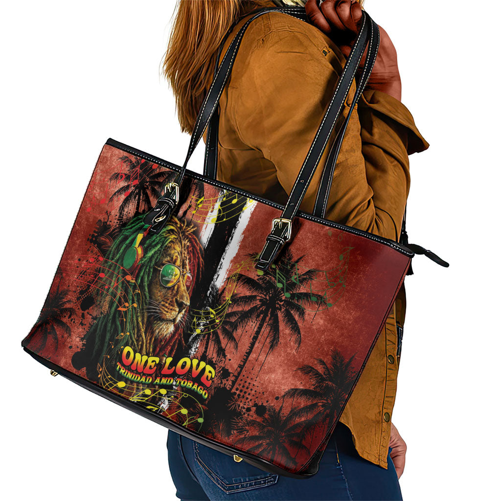 One Love Trinidad And Tobago Leather Tote Bag Rastafarian Lion Reggae Grunge Style