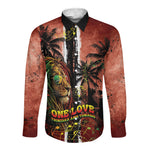 One Love Trinidad And Tobago Long Sleeve Button Shirt Rastafarian Lion Reggae Grunge Style