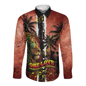 One Love Trinidad And Tobago Long Sleeve Button Shirt Rastafarian Lion Reggae Grunge Style