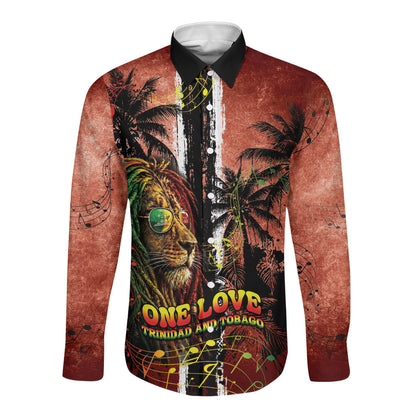 One Love Trinidad And Tobago Long Sleeve Button Shirt Rastafarian Lion Reggae Grunge Style