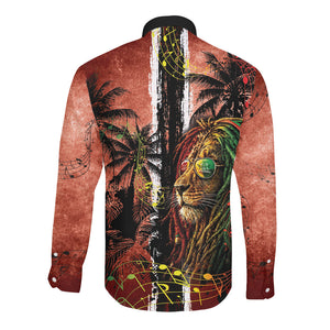One Love Trinidad And Tobago Long Sleeve Button Shirt Rastafarian Lion Reggae Grunge Style