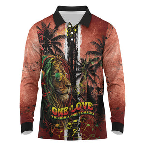 One Love Trinidad And Tobago Long Sleeve Polo Shirt Rastafarian Lion Reggae Grunge Style