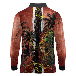 One Love Trinidad And Tobago Long Sleeve Polo Shirt Rastafarian Lion Reggae Grunge Style