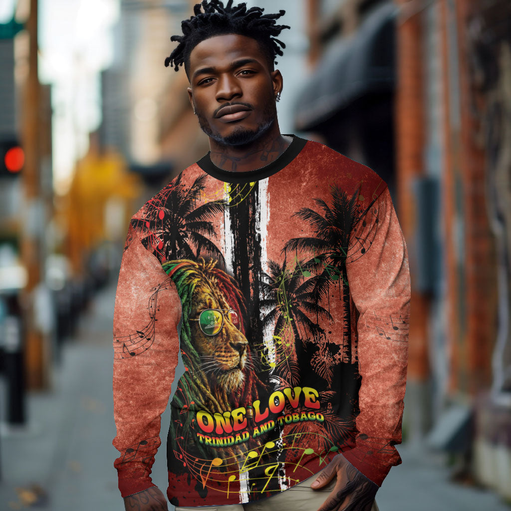 One Love Trinidad And Tobago Long Sleeve Shirt Rastafarian Lion Reggae Grunge Style