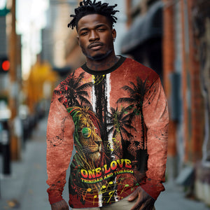 One Love Trinidad And Tobago Long Sleeve Shirt Rastafarian Lion Reggae Grunge Style