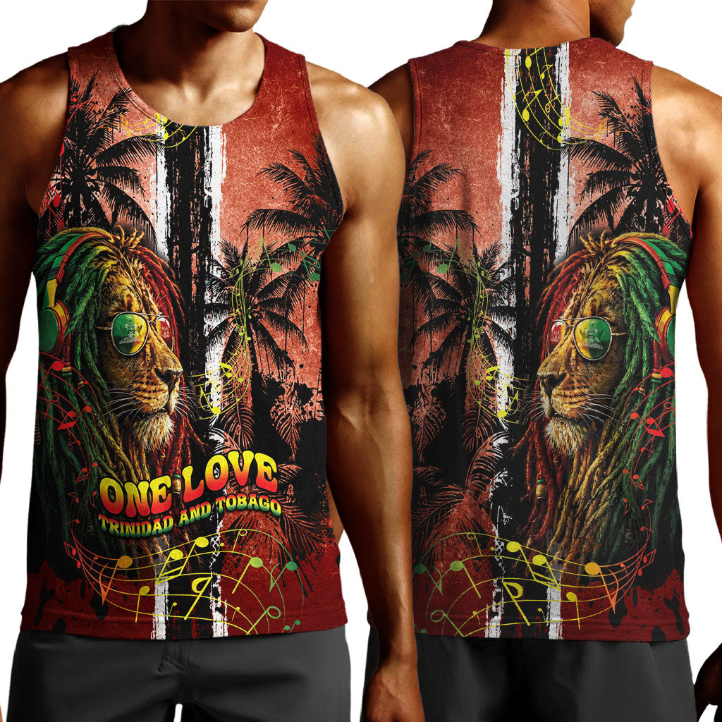 One Love Trinidad And Tobago Men Tank Top Rastafarian Lion Reggae Grunge Style