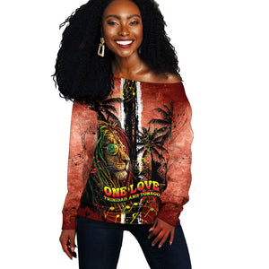 One Love Trinidad And Tobago Off Shoulder Sweater Rastafarian Lion Reggae Grunge Style