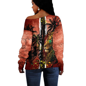 One Love Trinidad And Tobago Off Shoulder Sweater Rastafarian Lion Reggae Grunge Style