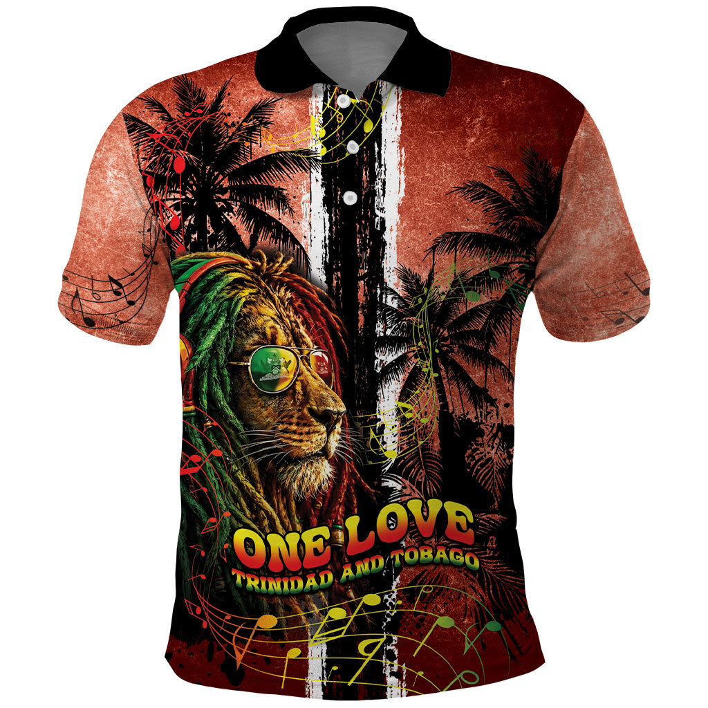 One Love Trinidad And Tobago Polo Shirt Rastafarian Lion Reggae Grunge Style