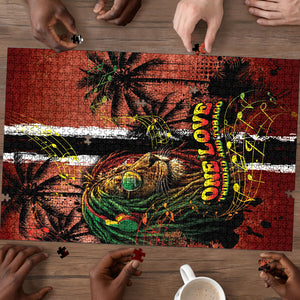 One Love Trinidad And Tobago Puzzle Rastafarian Lion Reggae Grunge Style